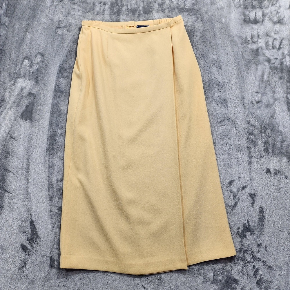 Vintage Karen Scott Skirt Womens 12‎ Yellow Faux Wrap Straight Cut Pencil Midi
